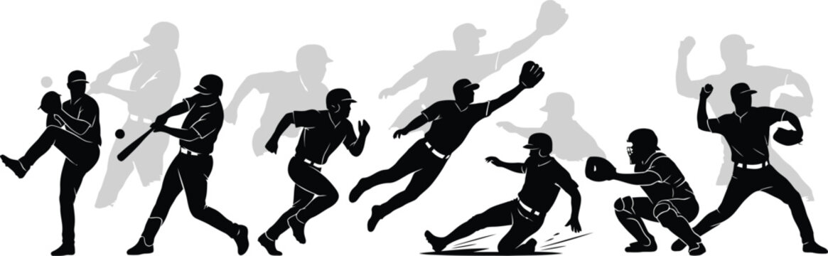 Vector illustration of baseball players in various dynamic poses