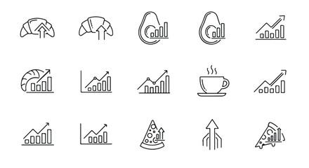 Fototapeta premium A collection of 16 black line icons depicting business and finance concepts on a white background with a minimalist style.