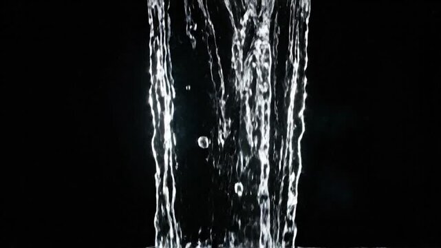 Water Flowing Downwards Against Black Background.