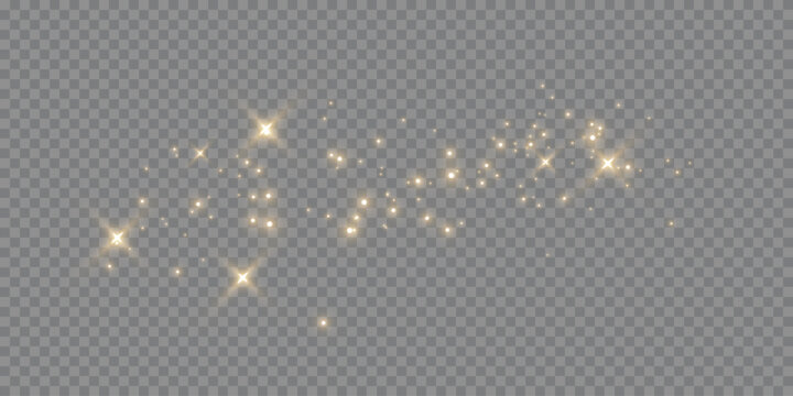 Vector sparkles on a transparent background. Christmas light effect. Sparkling magical dust particles.The dust sparks and golden stars shine with special light
