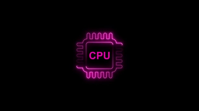 Neon c p u processor glowing pink microchip central processing unit symbol on black background technology concept