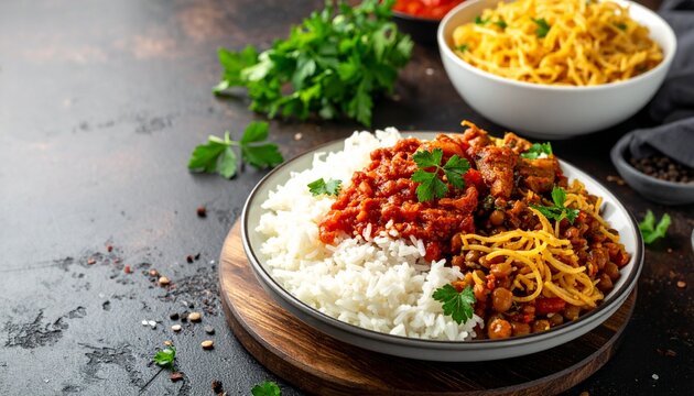 Koshari &auml;gyptisches Reisgericht mit Linsen
