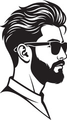 Naklejka premium a black and white illustration of a man with sunglasses and a beard Vector, illustration