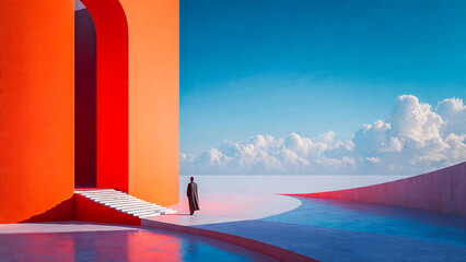 Naklejka premium Silhouette dans un paysage abstrait