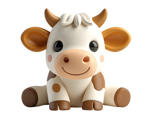 Fototapeta premium Cute Cow 3D Character, Brown and White Calf