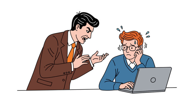 Two business colleagues discussing work on laptop.