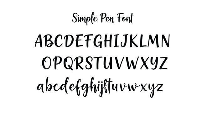 Sample display of a handwritten simple pon font showcasing uppercase and lowercase letters isolated on transparent background