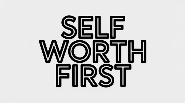 Self-worth first motivational typography concept promoting confidence, self-esteem and personal growth. Positive mindset, mental wellness, empowerment and self-care message.