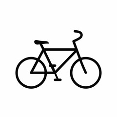 Fototapeta premium Simple black outline bicycle vector icon for transportation, sport, and eco-friendly travel concepts, ideal for web design, apps, and infographics.