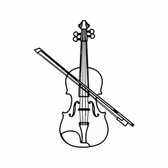 Fototapeta premium Hand-drawn black outline violin and bow vector illustration, perfect for music school logos, classical concert posters, or elegant website graphics.
