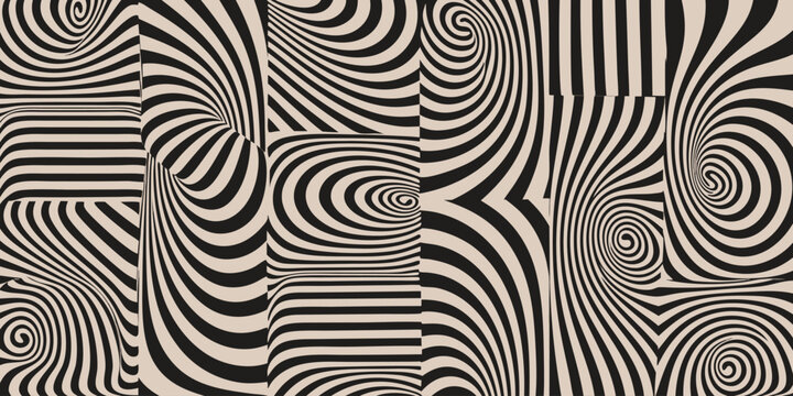 Hypnotic swirl pattern with black and beige wavy optical illusion art