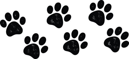 Fototapeta premium Silhouettes of animal paw prints with textured design, vector illustration for pets, wildlife, tracking, nature, logo, emblem, art, decoration