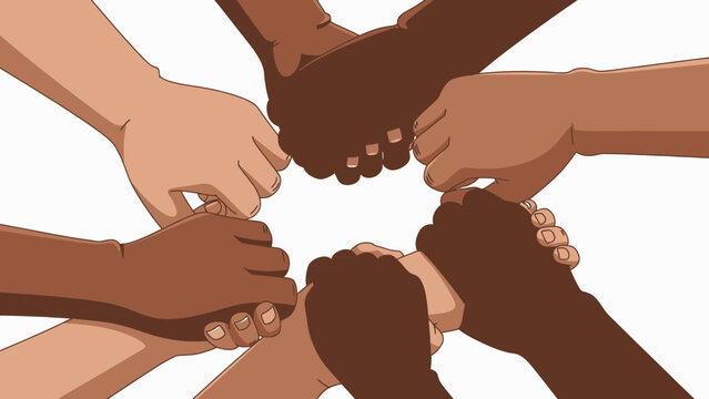 Diverse Hands Joined Together In Unity vector illustration