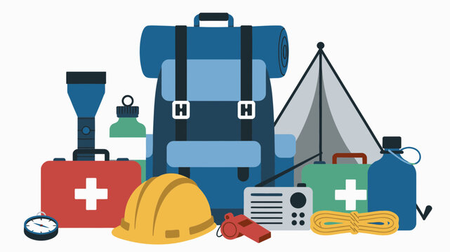 Camping and Emergency Preparedness Gear vector illustration