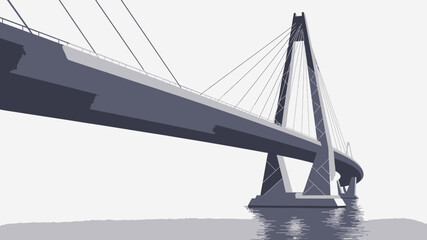 Fototapeta premium Modern Cable-Stayed Bridge Against a White Background vector illustration