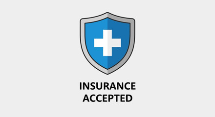 Obraz premium Insurance Accepted Sign Featuring a Cross Symbol and Shield Representing Protection