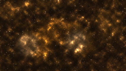Golden orange cosmic dust shimmering within a dense star field. © agustian