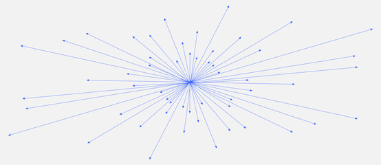 Plakat Abstract blue radial lines with arrows in outward burst. Minimalist vector illustration of data distribution, directional flow, and active connectivity. Technical graphic for 2026 design trends.
