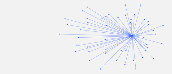 Plakat Abstract blue radial lines with dots in burst form. Minimalist vector illustration of a technical network hub, data visualization, or digital connectivity. Graphic for web and print design.