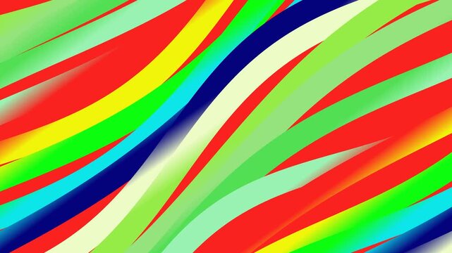 Colorful, curved bands of multiple hues overlap abstractly