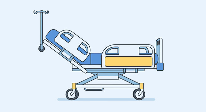 Medical Bed Illustration Depicting Hospital Equipment, Designed with Clean Lines and Colors