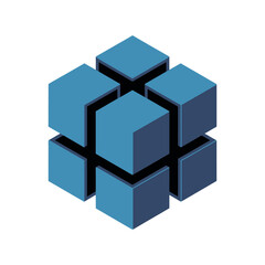 Obraz premium A 3D illustration of interconnected blue cubes on a white background