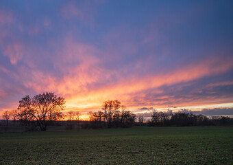 Natura, zachód słońca, drzewa, woda, trawa, jezioro  © Adrian Jaśpiński