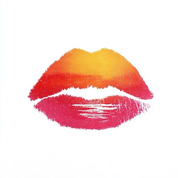 Poster che mostra un rossetto rosso e giallo su uno sfondo semplice bianco trasparente.