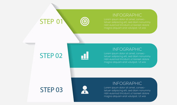 Upward arrow infographic with 3 options to success. Modern Business Success Infographic Goal, Strategy, and Success. 