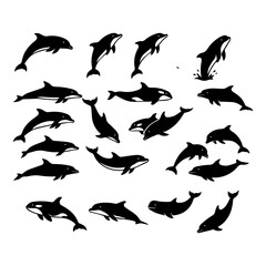 Obraz premium Jumping Ocean Dolphins and Killer Whales Silhouette Collection