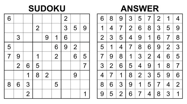 Vector sudoku with answer 55. Educational game with numbers for kids and leisure for adult on white background.	