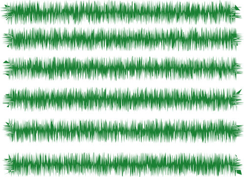 Six horizontal spectrograms displaying varying audio frequency patterns over time
