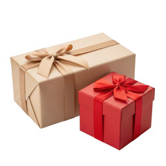 Obraz premium Two beautifully wrapped gift boxes with decorative ribbons on a plain surface png