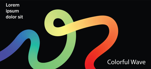 Obraz premium Abstract colorful wavy line flowing across a dark background with text placeholders