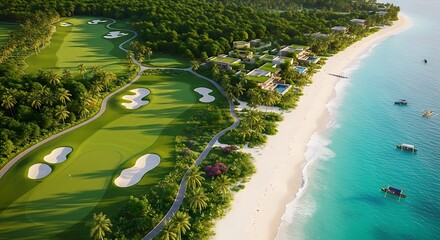 Fototapeta premium Aerial view of a tropical island with white sand beaches and clear blue waters