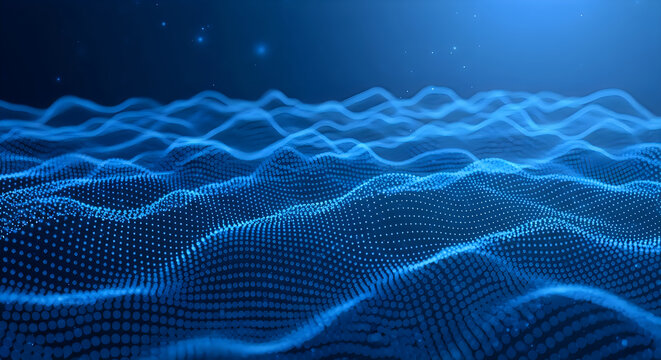 Abstract blue glowing wave pattern with particles