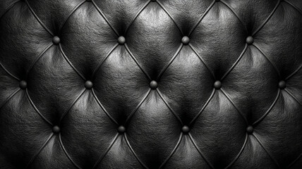Fototapeta premium Luxury black leather tufted texture with elegant button details for sophisticated interiors and backgrounds