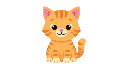 Orange tabby cartoon cat sitting isolated on a transparent background