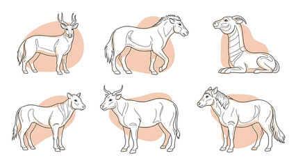 Six zodiac animals in line isolated on a transparent background