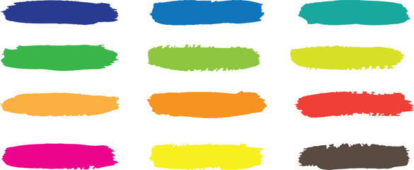 Set of colorful creative abstract brush strokes collection isolated on transparent background