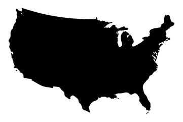 USA Map Silhouette Vector – Black and White United States Geographic Shape Illustration © Mediasegment