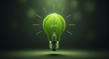 Obraz premium Stunning green leaf lightbulb symbolizes eco-friendly innovation and sustainable energy solutions