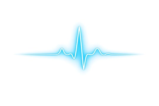 Blue Neon ECG Heartbeat Pulse Line on White Background Medical Health Monitoring Concept