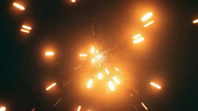 Sparks scatter outward gently The camera remains steady