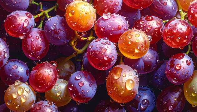 Fresh Colorful Grapes with Water Droplets