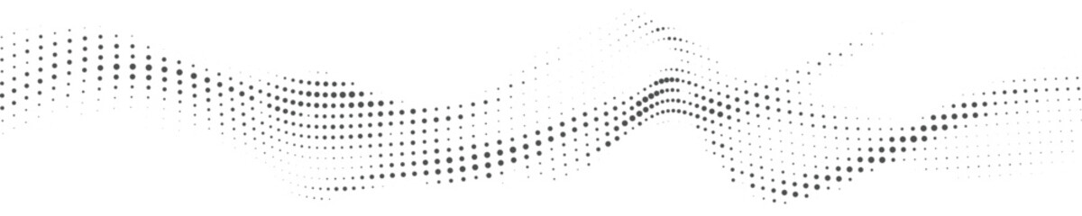 Fototapeta na wymiar Abstract dynamic wave composed of black dots, suggesting movement, data streams, or digital information flow.