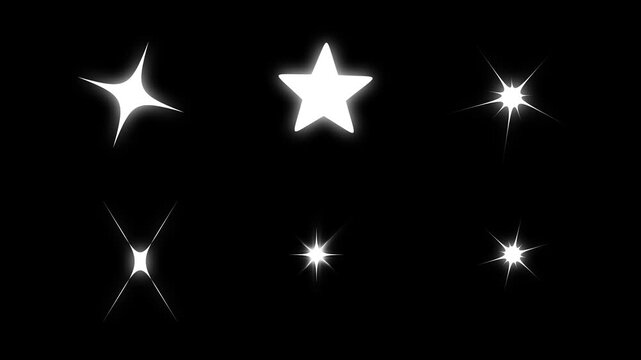 Sparkle twinkle glitter star effect animation, flat vector doodle sparkle, sparkling stars Shine animation Glowing and twinkling star motion graphics on black screen background. 4k video