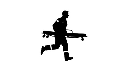 Silhouette A paramedic in silhouette runs with a stretcher to provide emergency medical assistance.