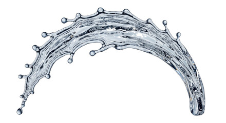 Dynamic Water Splash Arc with Droplets, Isolated on White Background
