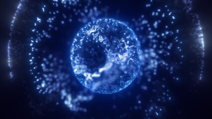 Blue energy magic circle, sphere, ball made of futuristic waves and lines of particles of atomic energy and electricity force field © Bolbik